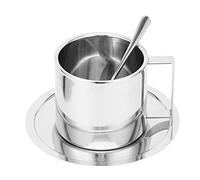 SUNGOOYUE Juego de Tazas de café, Taza Aislada de Doble Pared de Acero Inoxidable 304 con Cuchara, Taza de té de café Antideslizante de 180 Ml para Bebedores de Bebidas Calientes en la Oficina en