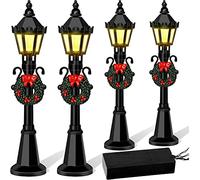 SUNGOOYUE Mini Farola Navideña de 4 Piezas, Decoración de Jardín en Miniatura de 12 Cm de Altura con Luz Blanca Cálida LED, 1 Pulgada de Ancho para Accesorios de Jardín de Hadas de