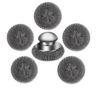 Sunmeit Juego de 6 Estropajos de Lana de Acero con, Acero Inoxidable para Cocina, Parrilla, Estufas. Incluye 1 Estropajo y 5 Almohadillas.