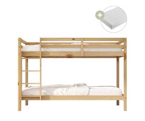 Sunny Jip Literas, beige | LPara ninos - 2 colchones hibridos de 90 x 200 incluidos (14 cm, espuma hibrida, funda de poliester) | Dimensiones totales: 208 x 97 x 140 cm