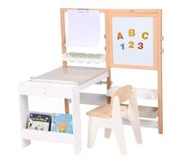 Sunny olivia Mesa de dibujo y manualidades de madera, blanco/beige | Mesa de juegos multifuncional con silla, pizarra blanca magnetica, pizarra negra y rollo de papel | 80 x 40 x 115 cm