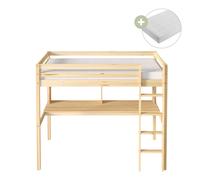 Sunny Sil Cama alta con escritorio, beige | Cama infantil - Colchon hibrido de 90 x 200 incluido (14 cm, espuma hibrida, funda de poliester) | Dimensiones totales: 208 x 100 x 172 cm