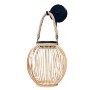 SUNNY SMALL ROUND - Aplique de pared inalámbrico solar LED de bambú estilo bohemio, ISALINE H40cm