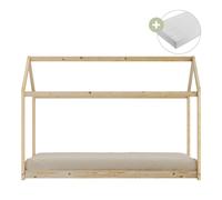 Sunny Zoey Cama cabana, beige | Cama cabana en el suelo - Colchon hibrido 90 x 200 incluido (14 cm, espuma hibrida, funda de poliester) | Dimensiones totales: 206 x 98 x 154 cm
