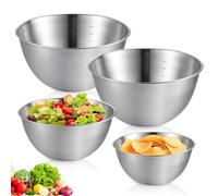SUNOYA Cuenco de acero inoxidable, 4 cuencos para mezclar, ensaladeras de 0,8 L/1,2 L/1,5 L, cuenco de metal, cuenco de acero inoxidable con escala para mezclar ensalada de frutas, arroz y pasta