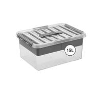 Sunware Q-line Caja De Almacenamiento 15L - 40x30x18 cm - Con Bandeja Interior - Transparente Metalizada - Caja Con Tapa