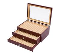 SUONTY Caja de lujo para bolígrafos con vitrina, espacio para 34 instrumentos de escritura, caja para pluma estilográfica con 2 cajones, organizador de cajas de madera (rojo)