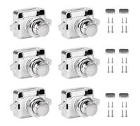 SUPAWAY 6 Botones de metal cerraduras de armario,Cerradura de puerta sin llave botón pulsador,Botón pulsador gabinete cerradura,Botón pulsador gabinete cerradura para caravana, RV,cámper, yate (Plata)