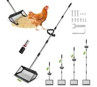 SUPAWAY Pala para gallinaza 25,5 cm Pala para gallinero de Mango Largo 4 en 1 Colador de Metal Ajustable con Mango ergonómico 89-190cm Herramienta de Limpieza para gallinero, Separa heces y Cama