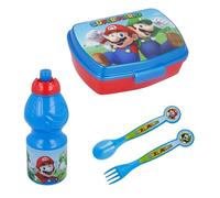 Super Mario Kit de Almuerzo, Porta Alimentos Infantil para Colegio, Incluye Fiambrera Sandwichera, Botella Reutilizable, Cubiertos, Porta Merienda para Niños