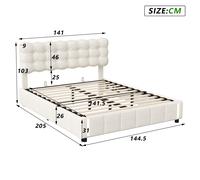 Superaly Beige Upholstered Bed 140x190cm/140x200cm/160x200cm, Inductive LED Light at the end of the bed, Youth Bed with Headboard and Slatted Frame, Bed Frame for Adults, Velvet