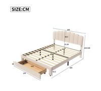 Superaly - Cama tapizada 160 x 200 cm con cajón de almacenamiento, estructura de cama doble funcional con enchufe USB, cabecero de altura ajustable, cama de princesa para niñas, terciopelo Teddy Beige