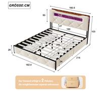 Superaly - Cama tapizada Beige oscuro 160x200cm con cabecero USB y LED, cama doble con 4 cajones, cama juvenil con somier y espacio de almacenamiento, estructura de cama con almacenamiento y somier de