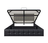 Superaly - Cama tapizada negra 140 x 190 cm con caja de cama, cama doble con iluminación LED y USB, cama hidráulica con almacenamiento y cabecero, estructura de cama juvenil, cama funcional con somier