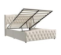 Superaly Double Bed Frame, Wooden Slatted Base, 140x190 140x200 160x200cm, White Velvet Upholstered Bed, Hydraulic Lift-up Bed, Padded Bed Load Capacity 250 kg 140 x 200