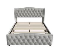 Superaly European Style Upholstered Bed, Double Bed 140 x 190 cm/140 x 200 cm/160 x 200 cm, Hydraulic Bed With Storage Space, Youth Bed, Suitable For Dormitory Apartments, No Mattress, Grey 140 x 190
