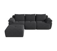 Superaly - Grey Frameless Corner Sofa with Sleep Function, 3 Backrests and 4 Cushions, L-Shape Couch, Installation-Free Corduroy Fabric Modular Sofa for Living Room Gray