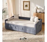 Superaly - Grey Multifunctional Sofa Bed 90 x 200 cm, Stretched as a Bunk Bed, Extendable 2-Seater Sofa with Sleep Function & Slatted Frame, Velvet Covered, Ideal for Living Room and Guest Room, witho