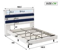 Superaly Velvet Double Bed 140x190cm/160x200cm, with LED Lighting, Freely Combinable High Headboard, Adult Bed Frame with Slatted Frame, White Black, Mattress Not Included