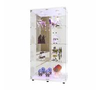 Superaly - Vitrina de cristal blanco de 164 cm Con luz LED para colección , con 2 puertas, 4 estantes y cerradura, vitrina de muebles transparente, caja de almacenamiento para sala de estar o bar Whit