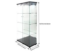 Superaly - Vitrina de cristal negro de 163.9 cm Con luz LED colección , con 2 puertas, 4 estantes y cerradura, vitrina de muebles transparente, caja de almacenamiento para sala de estar o bar Black