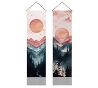 SUPERDANT 2 Piezas de Tenda Mural Vertical Moderna en Acuarela de Montaña Forestal con Franjas Largas, Barras y Cuerdas para Decoración de Habitación, Salón, Oficina, Colorida, 116x33 cm (45.5x13 pulg