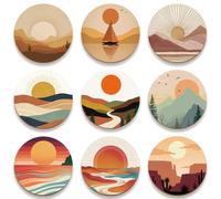 SUPERDANT Juego de 9 posavasos de madera de montaña bohemia, antideslizantes, fáciles de limpiar, accesorios de mesa de café, regalo de inauguración de la casa, para cocina, comedor, 10 x 10 cm