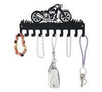 SUPERDANT Llavero de Metal Negro 10 Ganchos Patrón de Motocicleta Ganchos Montados En la Pared de Hierro para Bolsa Ropa Llave Toalla Colgante Decoración de Pared 11.5x25 cm