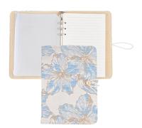 SUPERFINDINGS Carpeta A5, 6 anillas, cubierta de hojas sueltas, planificador personal, cuaderno de flores azul claro, con 90 hojas rayadas y 10 bolsillos con cremallera de PVC para plantillas A5