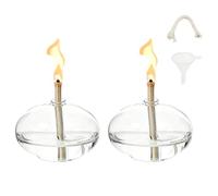 SUPERFINDINGS - Juego de 2 lámparas de aceite de cristal transparente redondas recargables para líquidos, pequeñas lámparas de aceite, 8 x 5,3 cm, quemadura con mecha y soporte incluido para