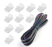 SUPERNIGHT Paquete de 10 conectores LED de 4 pines para tiras de luces LED RGB 5050 impermeables y no impermeables de 10 mm, incluye cable de extensión de 16.4 pies, conexión rápida de tira a cable