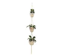 SUPVOX Bolsa de Malla para Macetas Colgante de Algodón Tejido a Mano para Jardín y Terraza, Soporte para 3 Plantas Cuentas, Resistente y Decorativa para Interior y Exterior