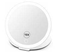 SURFOU 10 espejos de aumento con luz, espejo cosmético recargable con 3 modos de luz, espejo de maquillaje regulable, plegable y portátil, espejo de viaje de 8 pulgadas con soporte y USB, color blanco