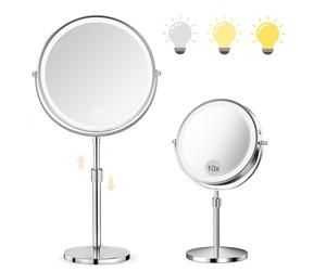 SURFOU Espejo cosmético de 8 Pulgadas con iluminación, Espejo de Aumento 10X/1X de Doble Cara, Espejo de Mesa Giratorio de 360° y extraíble para Maquillaje, Afeitado, baño y Viajes
