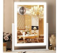 SURFOU Espejo de Maquillaje Hollywood 27x37cm con 14 Bombillas LED, 3 Modos de Iluminación Regulables, Puerto USB y 5X Espejo de Aumento, Rotación 360° - Espejo Tocador Vanity Mirror Blanco