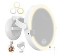 SURFOU Espejo de Maquillaje Luminoso con Ventosa Potente, 1/20X Espejos de Aumento Luminoso, Espejo de Aumento de luz Ajustable en Intensidad, con una Altura Ajustable