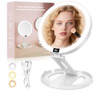 SURFOU Espejo Maquillaje con Luz LED Recargable, 3 Colores Brillo Ajustable Táctil Memoria, Doble Cara 1X/20X Aumento Plegable Portátil, para Viajes Tocador Baño