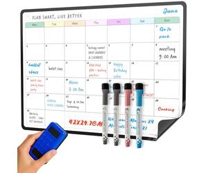 SURFOU pizarra magnetica nevera, A3 Calendario planificador mensual, Menú, Recordatorio, Lista de Compra, Incluye 4 Rotuladores de Colores y Borrador de Regalo (29.7×42cm)