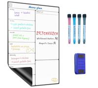 SURFOU Pizarra Magnetica Nevera A3, Calendario Planificador Semanal, Menú, Recordatorio, Lista de Compra - Incluye 4 Rotuladores de Colores y Borrador de Regalo (29.7×42cm)