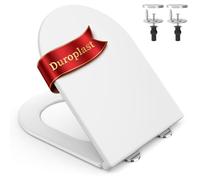 SURFOU Tapa WC Universal en Forma de D, Asiento de Inodoro de Duroplast con Cierre Suave, Soporta hasta 200 kg, Desmontaje Rápido para Limpieza Fácil, con Gomas para Fijación Estable