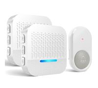 SURFOU Timbre Inalámbrico Exterior Impermeable con Batería 300M de Distancia e 2 Enchufe Receptores Timbre para Casa 55 Tonos Incluidos de Navidad 5 Niveles de Volumen e Indicador LED (Blanco)