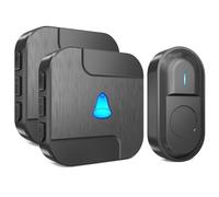 SURFOU Timbre Inalámbrico Exterior Impermeable Timbres para Puerta con 2 Receptores 300m Alcance 55 Melodías Ajutables 5 Niveles de Volumen, Indicador LED, Negro