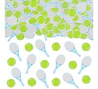 Sursurprise 200 piezas de confeti de tenis para niños - Raqueta de tenis, decoración de mesa de postre gris y verde, suministros de mesa de fiesta de cumpleaños temática deportiva