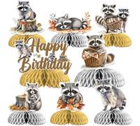 Sursurprise 8 centros de mesa con temática de mapache, decoración de mesa de feliz cumpleaños de mapache, suministros de fiesta de cumpleaños