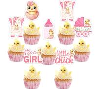 Sursurprise Decoraciones para baby shower, 24 piezas de decoración para cupcakes, palillos de pastel de pollo para niñas, baby shower, granja, animales, granero, suministros de fiesta