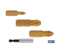 Surtido puntas 1/4 tin pz-1-2-3x25+adaptador
