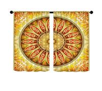 Surwin 2 Piezas Cortinas Cortas Ventanas Cocina Cortina de Bistró de Estampado de Mandala de Paisley Puerta para Ventana, Comedor, Cafetería, Decoración del Hogar (Mandala Dorado,90x45cm)