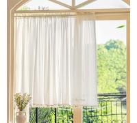 Surwin Cortinas Cortas Ventanas Cocina Encaje Blanco Cortina de Bistró de Estilo Rústico Puerta Cocina para Ventana, Comedor, Cafetería, Balcón, Dormitorio, Decoración Hogar (140x70cm,Blanco)