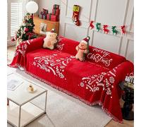 Surwin Funda Sofa Grande, Manta Sofá Estampado Navideño Funda Sofa Chaise con Flecos, Cubre Sofá Universal para Butacas de Salon y Chaise Longue (Navidad roja D,180x260cm)