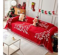 Surwin Funda Sofa Grande, Manta Sofá Estampado Navideño Funda Sofa Chaise con Flecos, Cubre Sofá Universal para Butacas de Salon y Chaise Longue (Navidad roja D,180x130cm)